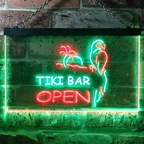 Parrot Tiki Bar Open Dual LED Neon Light Sign